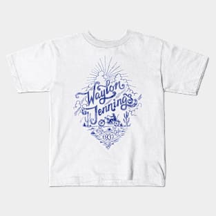 Waylon Jennings Blue Logo Kids T-Shirt